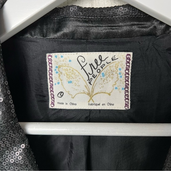 NWT Free People Women Blazer SZ 0 Black Sequin V-Neck One-Button Evening Jacket - Picture 3 of 11